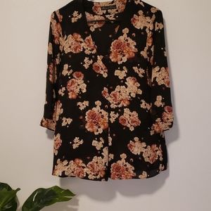 Rose and Olive Black Floral Top